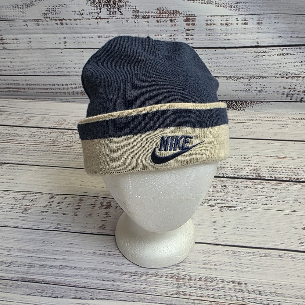 Vintage Nike UNC North Carolina Beanie Hat Cuffed Reversible Navy Beige Tar Heel